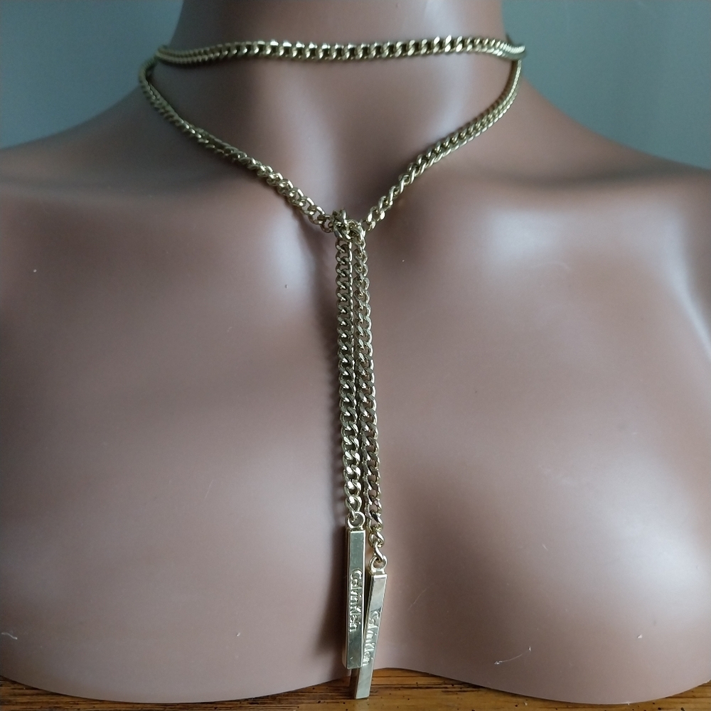 Calvin Klein Gold Double Chain Necklace - Picture 11 of 14